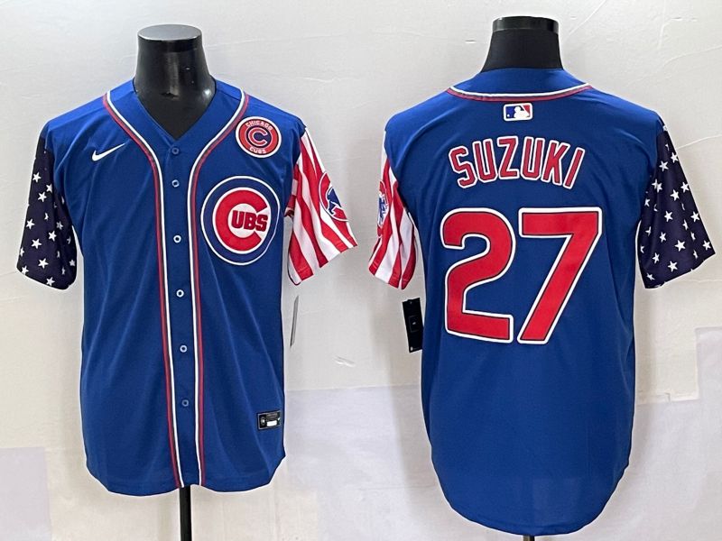 Men 2025 Chicago Cubs #27 Suzuki Blue National Flags Nike MLB Jersey style 5